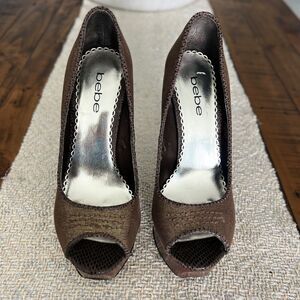 BEBE Brown Peep-Toe Platform Stiletto Heels Size 8